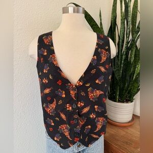 Vintage‎ Harvest Cornucopia Vest Cotton Autumn Thanksgiving teacher medium